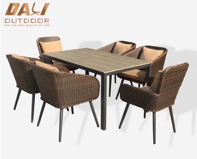 Conjunto de mesas e cadeiras de pátio ao ar livre 7 peças de alta qualidade para jardim vime móveis para sala de jantar