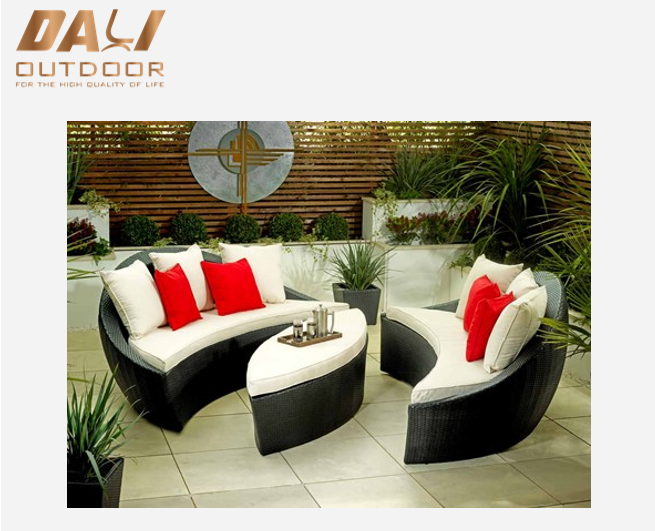 Mobiliário de vime de pátio popular espreguiçadeira de jardim redonda/cama de vime com almofada