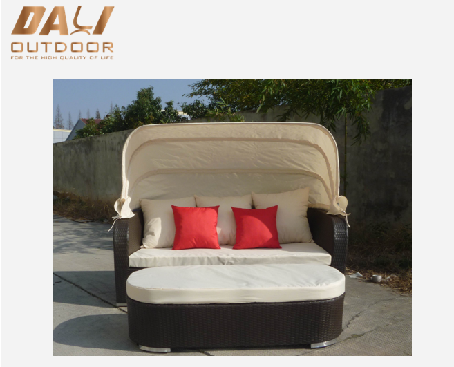 Espreguiçadeira de vime poli para lazer ao ar livre móveis de pátio chaise lounge redonda com escabelo