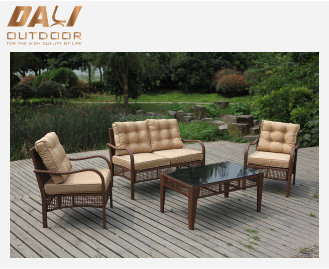 All Weather flat rattan 4 peças conjunto marrom ao ar livre sofá de vime de plástico móveis de vime sofá de canto