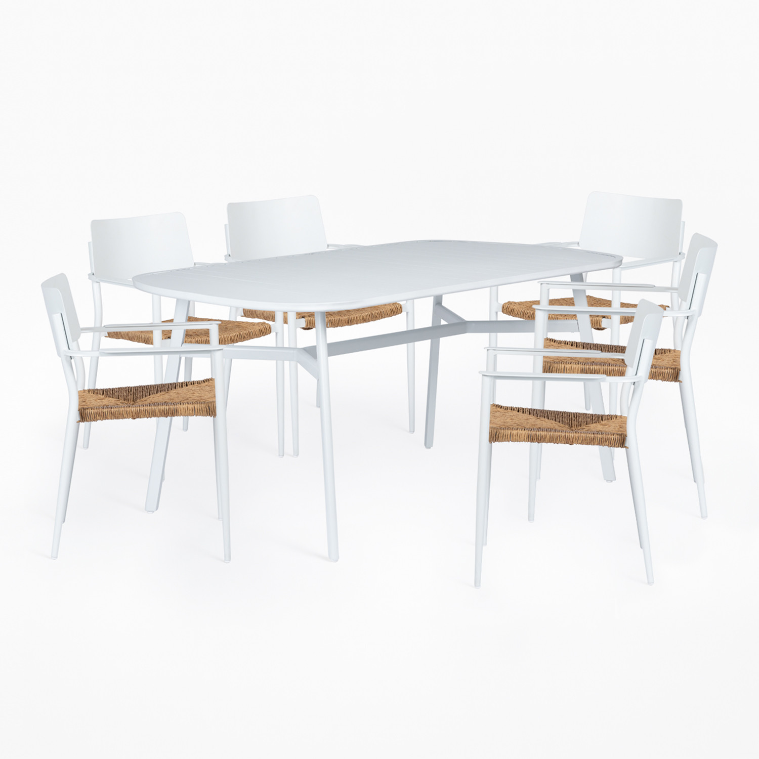 Conjunto de jantar de alumínio de vime PE estilo industrial 7 peças